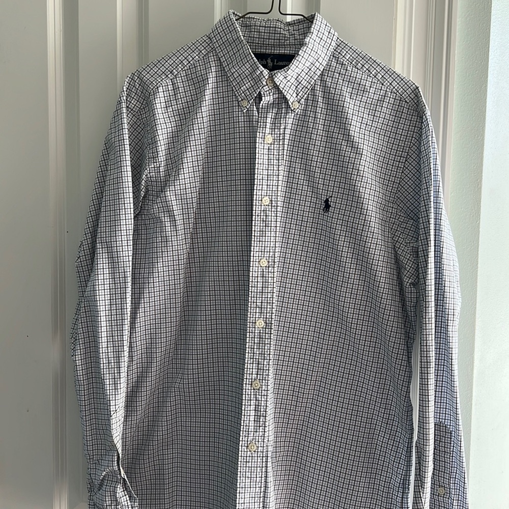 Polo Ralph Lauren 16 | Large white, black and blue button down long sleeve